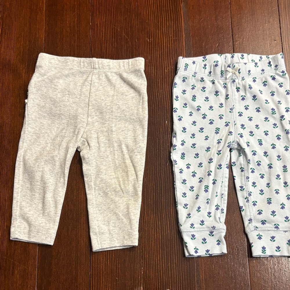 Kids Gray and Floral Print Leggings Set of 2